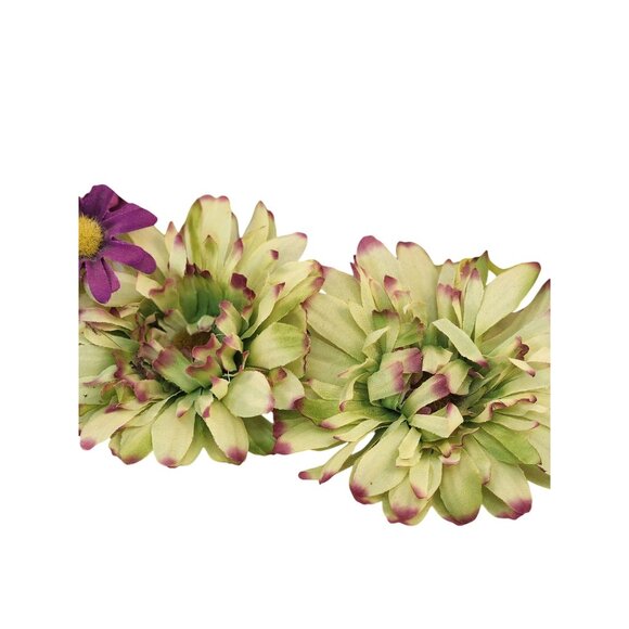 Artificial Floral Heads – Purple & Green Fabric Flowers for Wreaths, DIY Crafts, - Picture 3 of 13